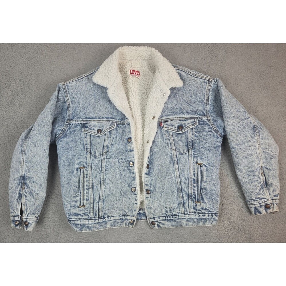 Vintage 80s Levis Jean Trucker Jacket Sherpa Mens XL Acid Wash 70609-0219 USA